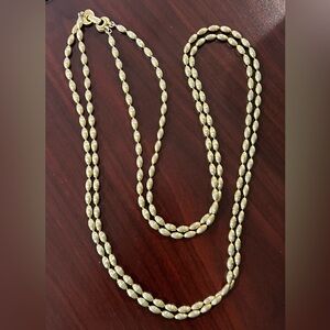 34" L (17" drop) Two Strand Yellow Gold Tone Beaded Chain Necklace